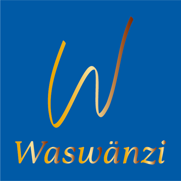 Waswänzi Logo auf blauem Hintergrund