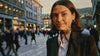 Frau auf Strasse "The Flow from Züri" von Waswänzi